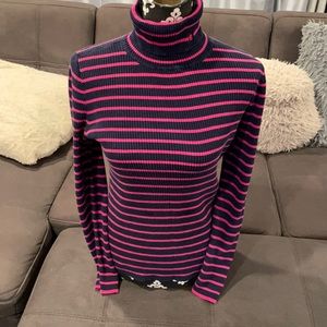 LAUREN RALPH LAUREN Fuchsia & Navy Blue Striped Turtleneck Sweater Size Medium